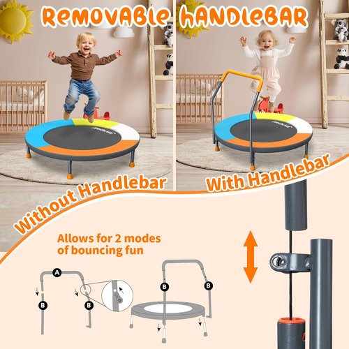 3FT Foldable Trampoline for Kids - 36” Mini Small Trampoline with Handle Bar, Indoor Outdoor Fun, Height-Adjustable, Max Load 100LBS, Perfect Toddler Baby Jumping Mat for Fitness & Recreation