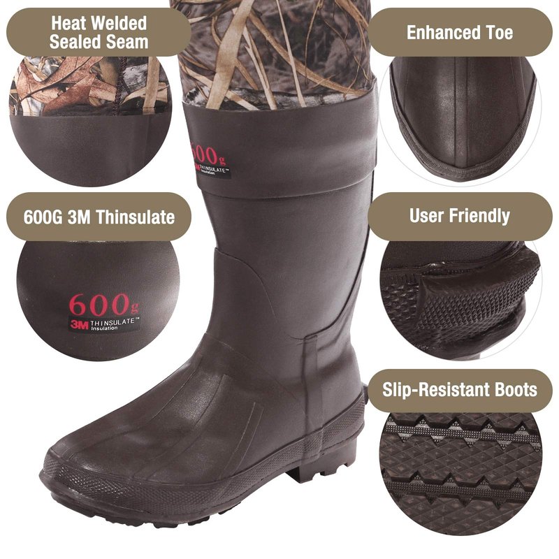 HISEA Hunting Waders for Men with 600G Insulated Boots, 4.5mm Neoprene Waterproof, Bootfoot Chest Wader Fishing Duck Hunting