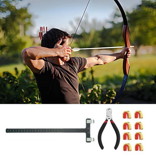 AHOSOUTLY Archery Bow String Nocking Points Set with T Square Ruler Nocking Buckle Pliers and 8pcs Nocking Buckle Set,for Recurve and Compound Bowstring Accessories…