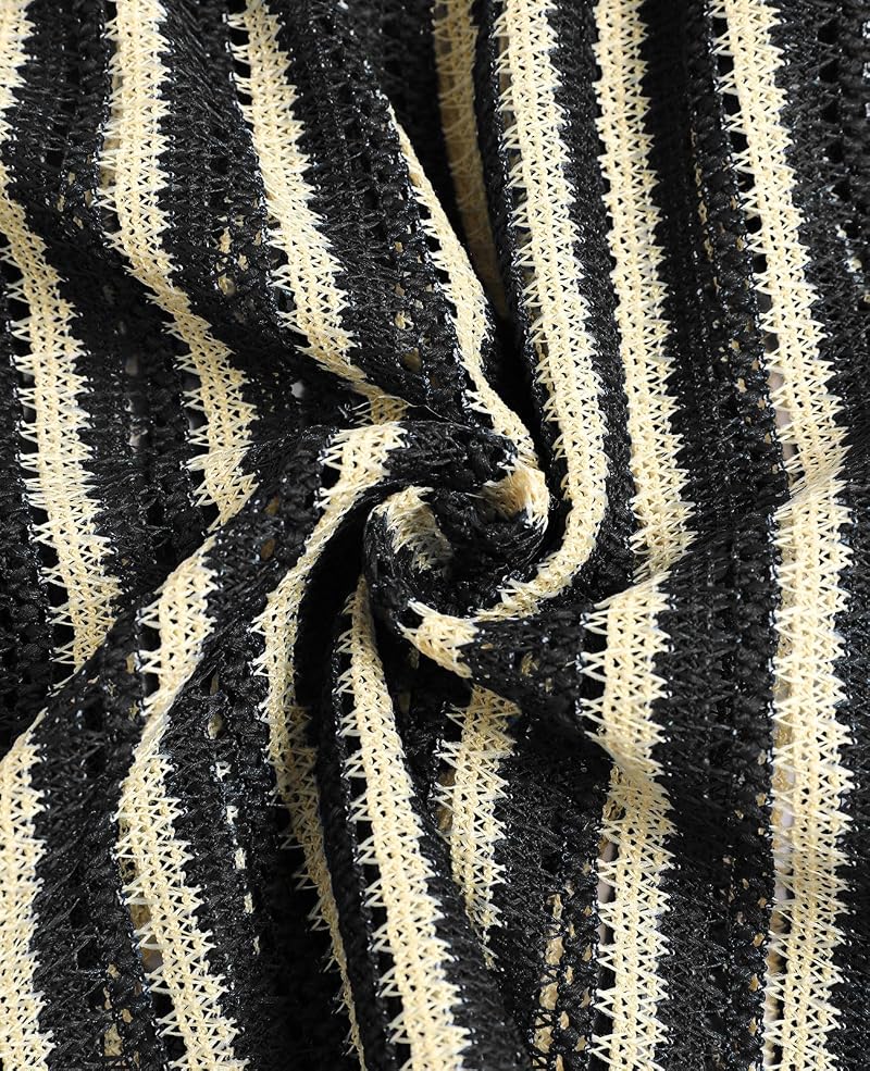 High Waist Crochet Cover Up Shorts for Beach – Striped Black Color, 1-Black Striped, Medium