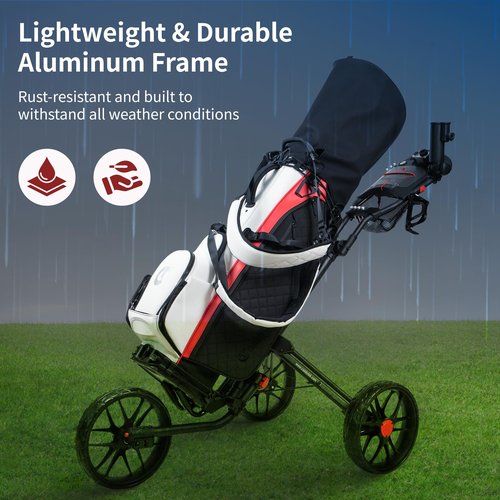 CaddyTek CaddyLite 15.3 V2 Golf Push Cart – Lightweight Aluminum 3-Wheel Trolley with Quad-Fold Design, EVA Wheels, Foot Brake, Umbrella Holder & Magnetic Pad