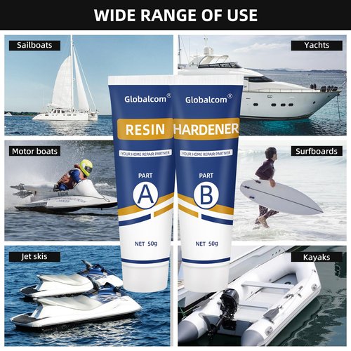 Globalcom Fiberglass Boat Repair Kit White, Gel Coat Repair Kit for Boats, Marine Fiberglass Repair Kit for Boats, Epoxy Filler for Boats, Fiberglass Repair Kit Fix Holes Chips Pit Cracks