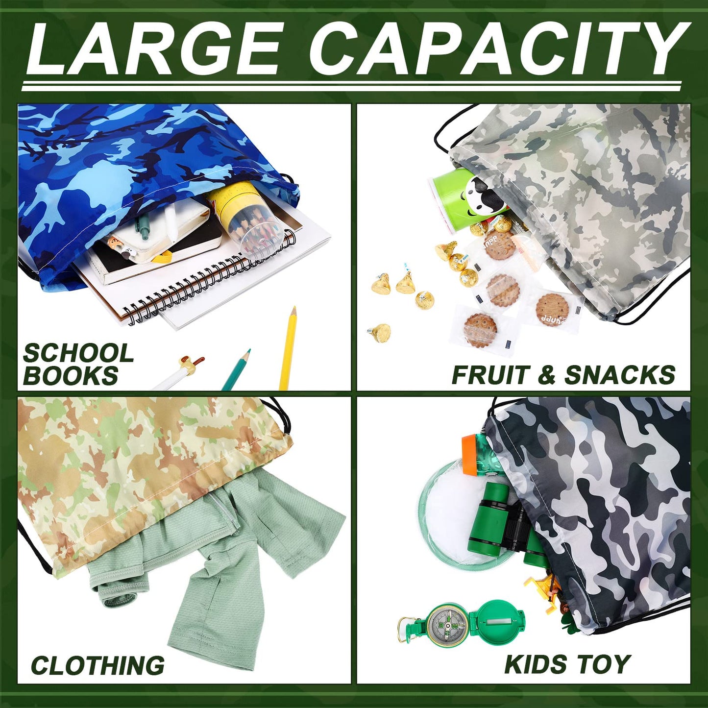 Frienda 14 Pieces Boy Camouflage Drawstring Bag Paintball Camping Birthday Party Supplies Goodie Camouflage Drawstring Travel Pouch Sacks Bags for Candy Party Favors