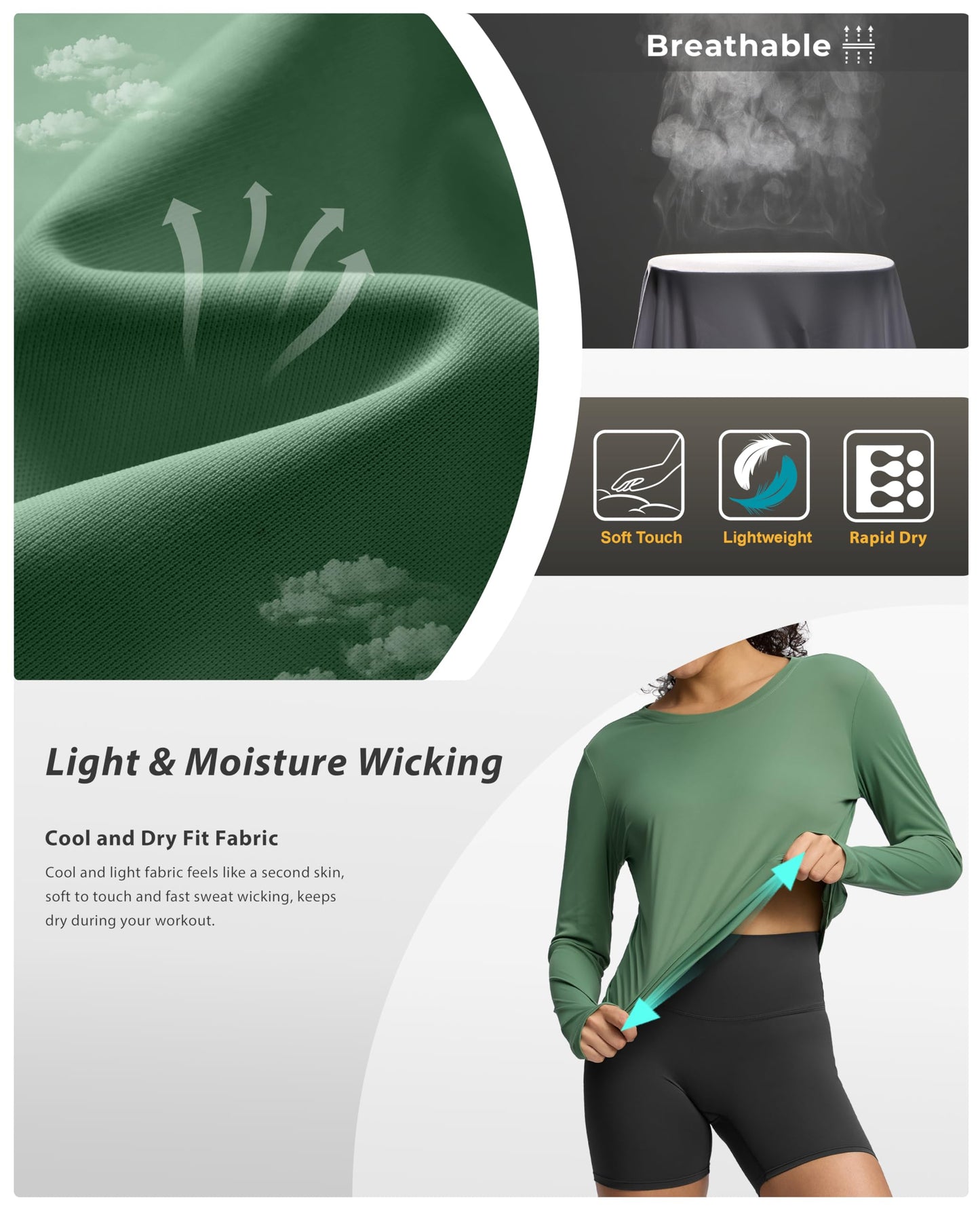 Soothfeel Lightweight Long Sleeve Workout Tops for Women Gym Running Athletic UPF 50+ Sun Shirts Tees Moisture Wicking