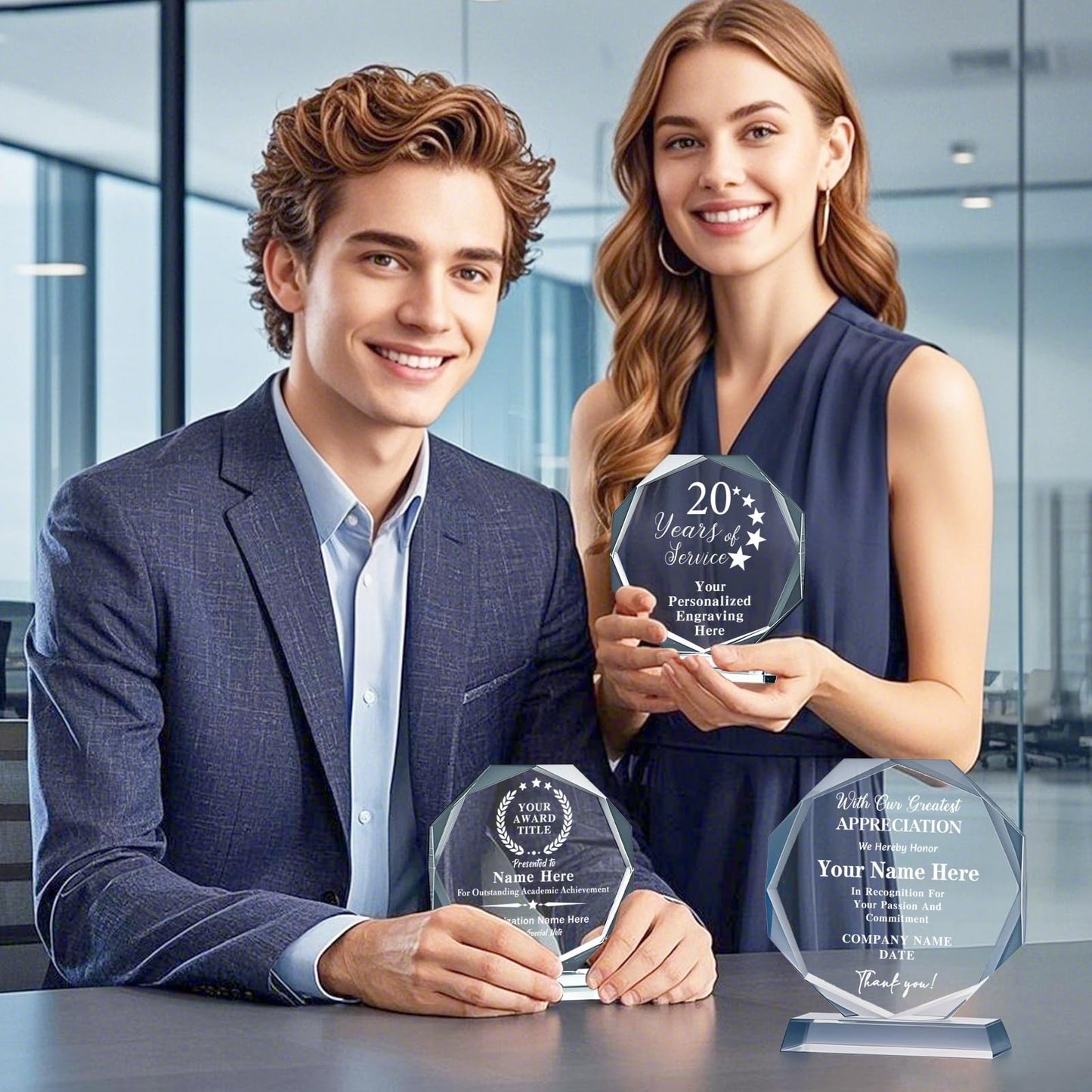 Personalized Trophy Award - Plaques Personalized Engraved - Custom Crystal Awards and Trophies for Employee Recognition, Event, Sport, Competition - Coworker Employee Appreciation Gifts (Thank You)