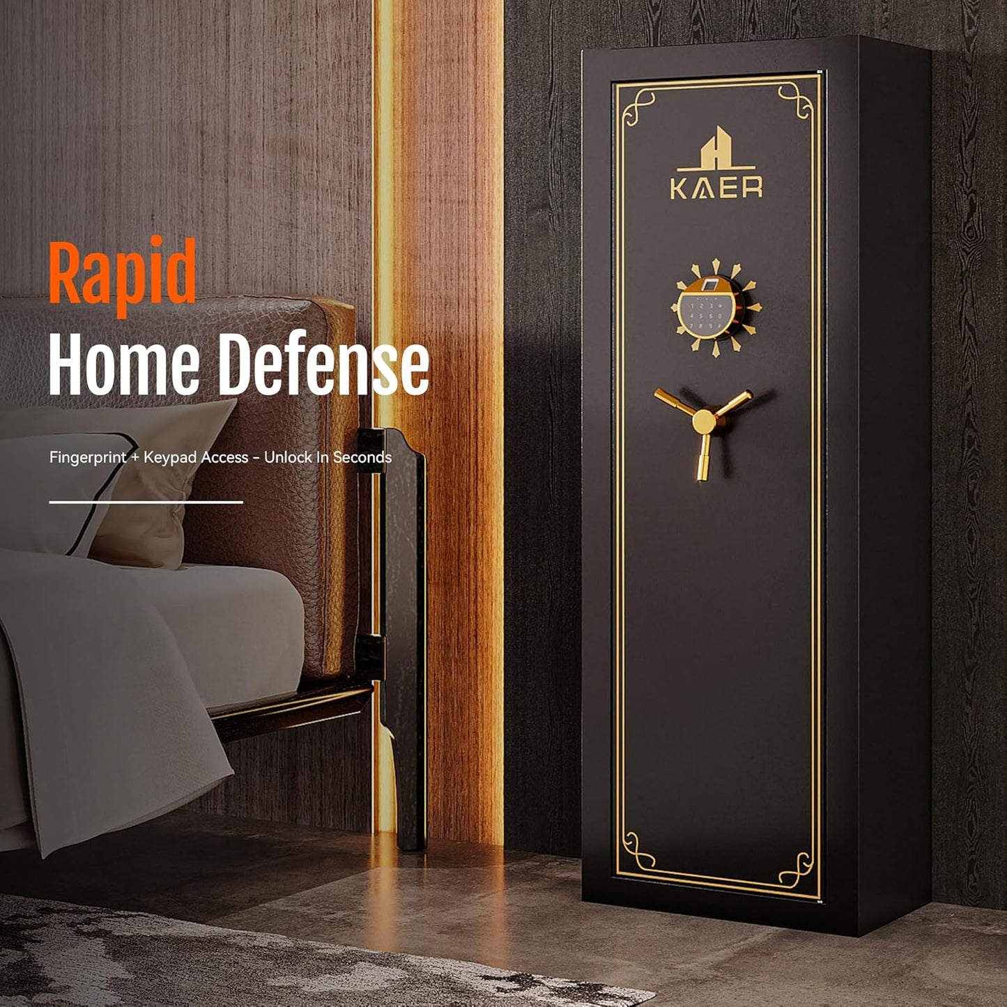 KAER 15 Biometric Gun Safe for Rifles and Pistols,Gun Cabinet with Fingerprint/Keypad/Key Access,Rifle Safe with Removable Shelf and Pistol Pocket.[No Assembly Required]