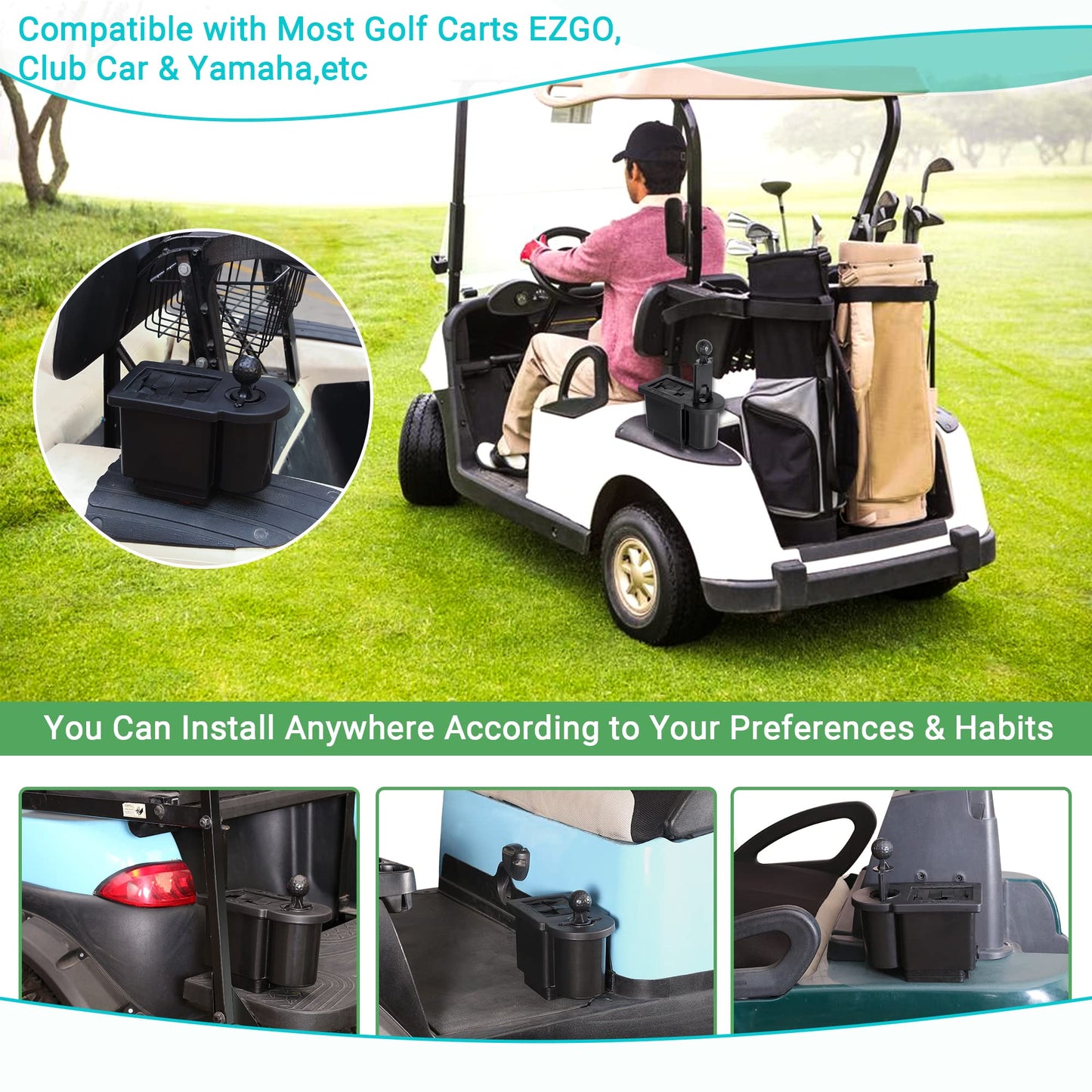 10L0L Golf Cart Ball Washer and Club Head Cleaner Kit Detachable Golf Club Head and Ball Washer Golf Cleaner for EZGO Club Car Yamaha