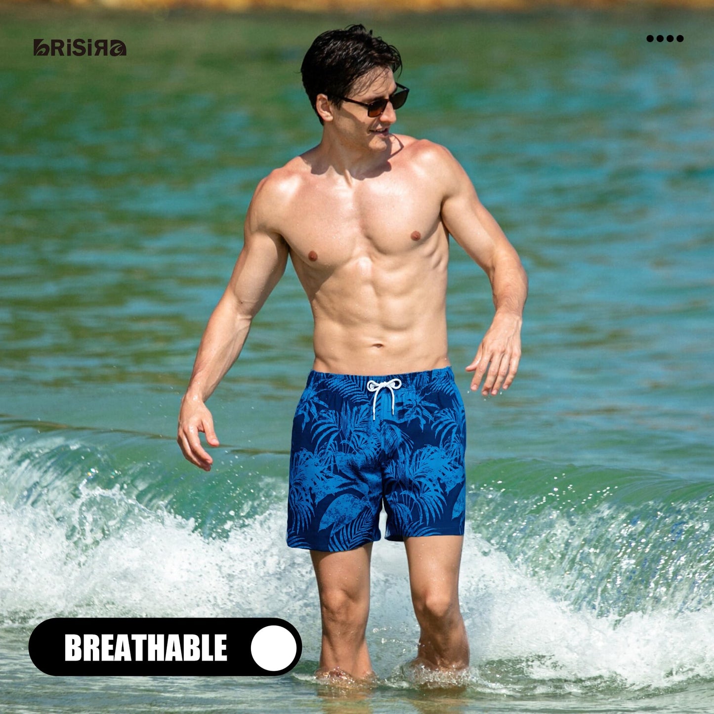 BRISIRA Mens Swim Trunks 5 inch Swim Shorts Quick Dry Stretch Bathing Suits with Compression Liner Board Shorts Pockets