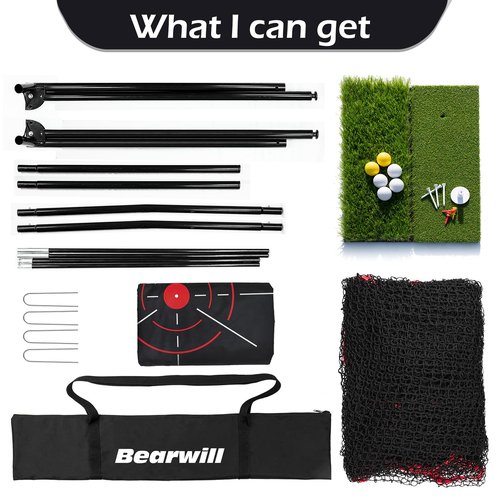 Bearwill Golf Net, 10x7ft Heavy Duty Golf Practice Nets with Mat, Target Cloth, 8 Tees, 6 Balls, Carry Bag for Backyard Driving Chipping Indoor Outdoor Training