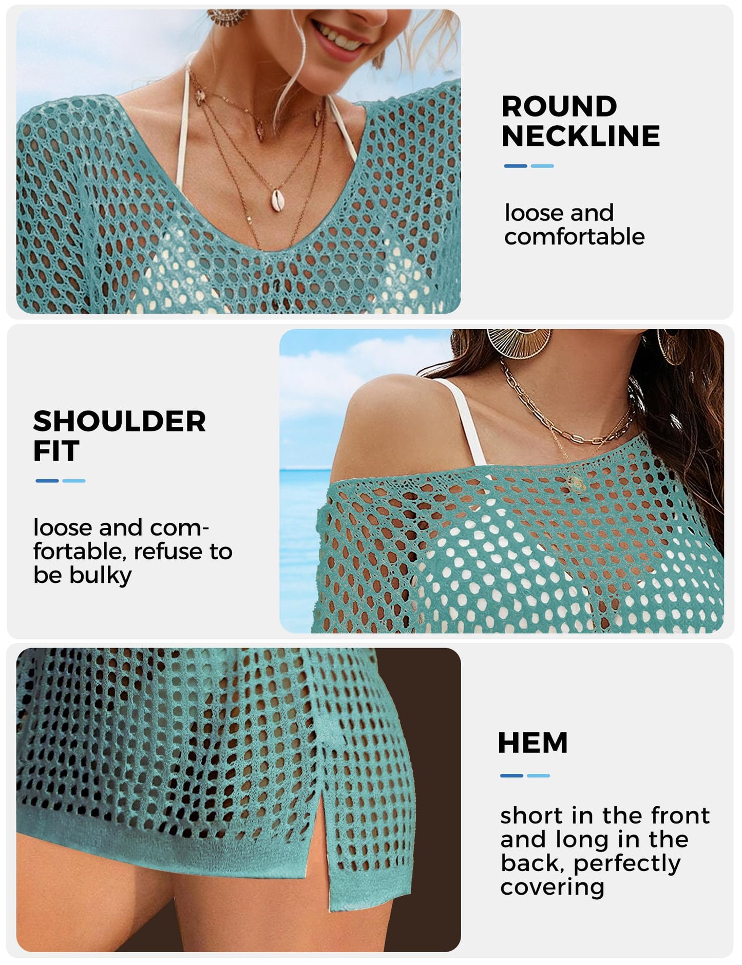 Buauty Swimsuit Cover Up for Women, Crochet Boat Neck Off Shoulder Beach Bikini Cover Up Dress, Summer Vacation, S-XL