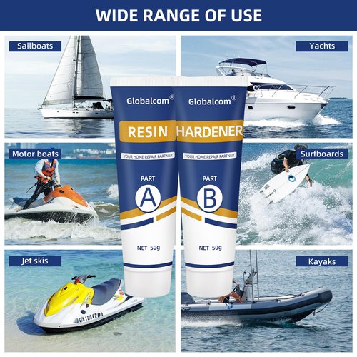 Globalcom Fiberglass Boat Repair Kit, (Color Match) Gel Coat Repair Kit for Boats, Marine Fiberglass Repair Kit for Boats, Epoxy Filler for Boats, Fiberglass Repair Kit Fix Holes Chips Pit Cracks