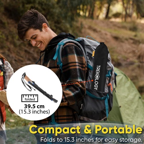 TREKOLOGY Hiking Poles with Real Cork Grips, Adjustable for Heights 5'2'' to 6'5'' ??Lightweight Trekking Poles, Aircraft-Grade Aluminum, Compact Fold for Hiking & Backpacking (2pc Set) TREKZ Cork SE