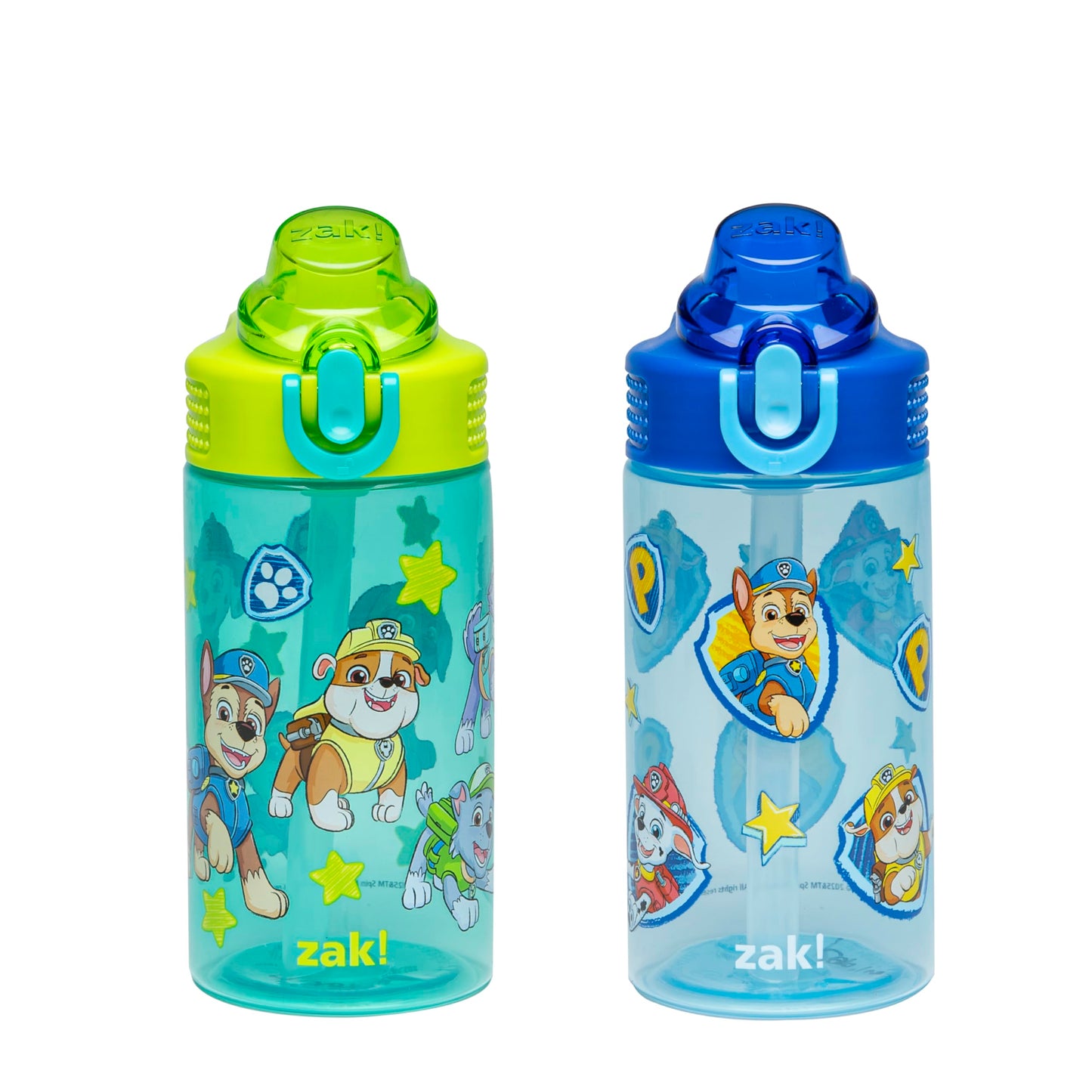 Zak Designs PAW Patrol Sage Kids Water Bottle For School or Travel, 16oz Durable Plastic Water Bottle With Straw, Handle, and Leak-Proof, Pop-Up Spout Cover, 2-Pack Set Chase & Friends