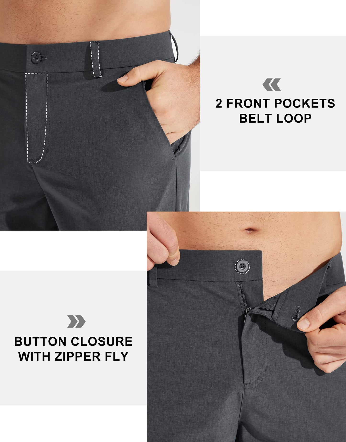 Libin Mens Golf Pants Classic Fit Stretch Work Dress Pants 32" Quick Dry Lightweight Business Casual Trousers Comfort Water Resistant, Iron Grey, 46W x 32L