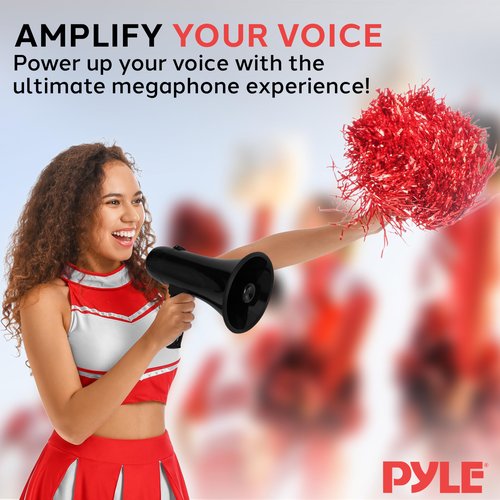 Pyle 20W Megaphone Bullhorn - Portable, Automatic Siren & Adjustable Volume,Projection Range Up to 400 Square Yards, Aux Input, Talk, Siren, Music, Whistle, & Record, Shoulder Strap (Black)