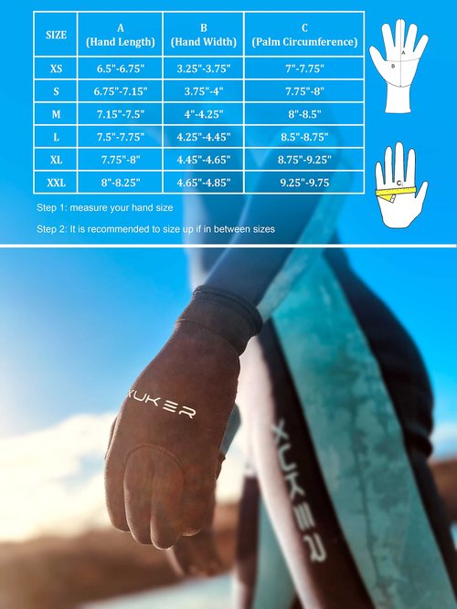 XUKER Water Gloves, 3mm & 5mm Neoprene Five Finger Warm Wetsuit Winter Gloves for Scuba Diving Snorkeling Paddling Surfing Kayaking Canoeing Spearfishing Skiing (3mm-Black, L)