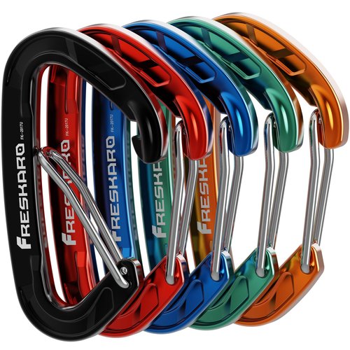 FresKaro caribeener Clips, Wire gate Carabiner Heavy Duty, Small Mini Caribeaner Wiregate Hooks, Lightweight, 5 Pack, for Keychain, Key, Belt Holders, Outdoor, Backpack, Gym, 5 Colors