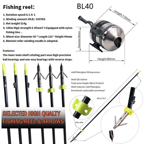 wolfman Compound Bow Fishing Kit 0-70lbs Hunting Bow with Bowfishing Reel and Bow Fishing Arrows,Right Handed for Adult/Youth Archery Bowfishing Outdoor Hunting Target Shooting (Camo)