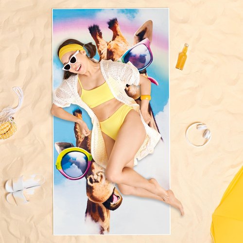 Large Beach Towel - Giraffe Beach Towel with Carry Bag, 30'' x 60'' Giraffe With Sunglasses Microfiber Absorbent Sand-Free Quick Dry Bath Towels Blanket for Sport Summer Outdoor Swim Camping Travel