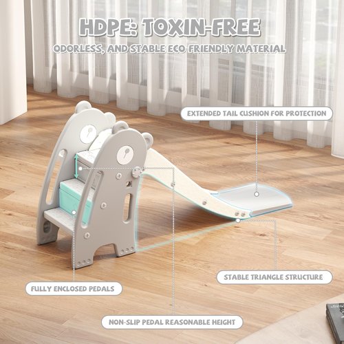 DOREROOM Toddler Slide Kids Slides Climber Playset, Freestanding with Long Slope, Basketball Hoop & Ball, Indoor & Outdoor Playground Toy for Boys & Girls
