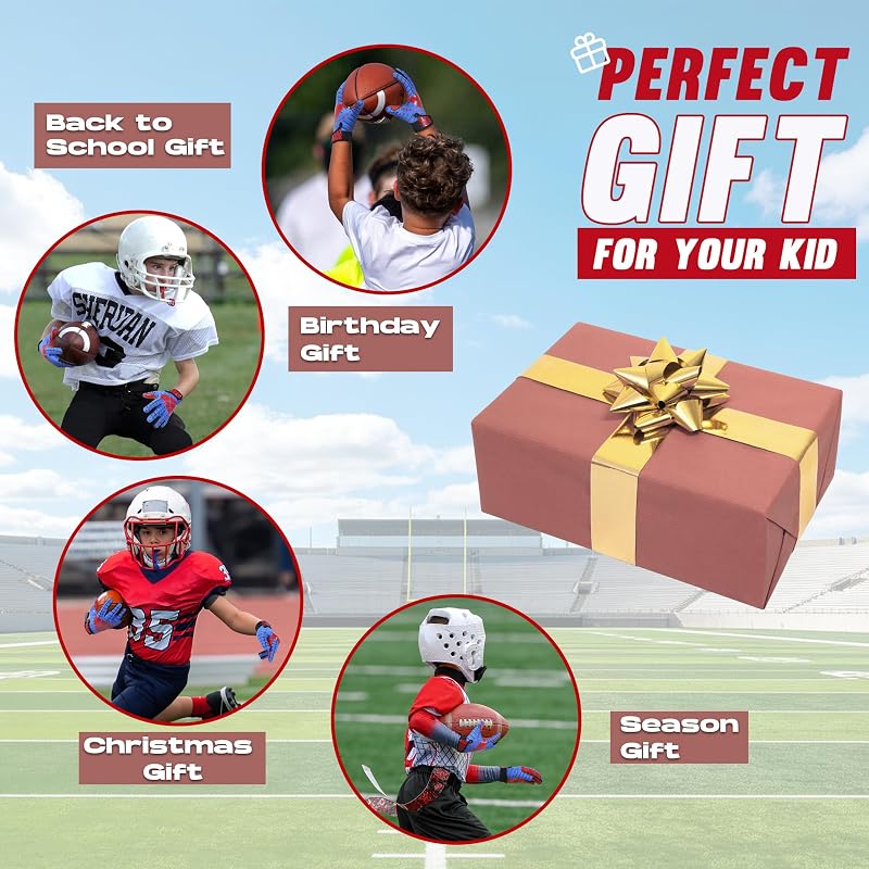 Youth Football Gloves - Unmatched Grip Receiver Gloves for Kids Blue/Red XS