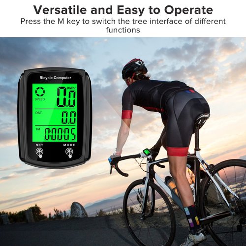 Hilceriy Bike Computer and Bicycle Odometer Wired MPH KM/H Bike Speedometer with Automatic Wake-Up Cycling Speed Tracker LCD Display & Single Mileage & Multi-Functions & Calories Statistics