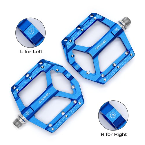 Road/Mountain Bike Pedals -Non-Slip Bicycle Flat Pedal Aluminum 9/16" - 3 Sealed Bearing Lightweight Platform Pedals for Road Mountain BMX MTB Bike (Blue)