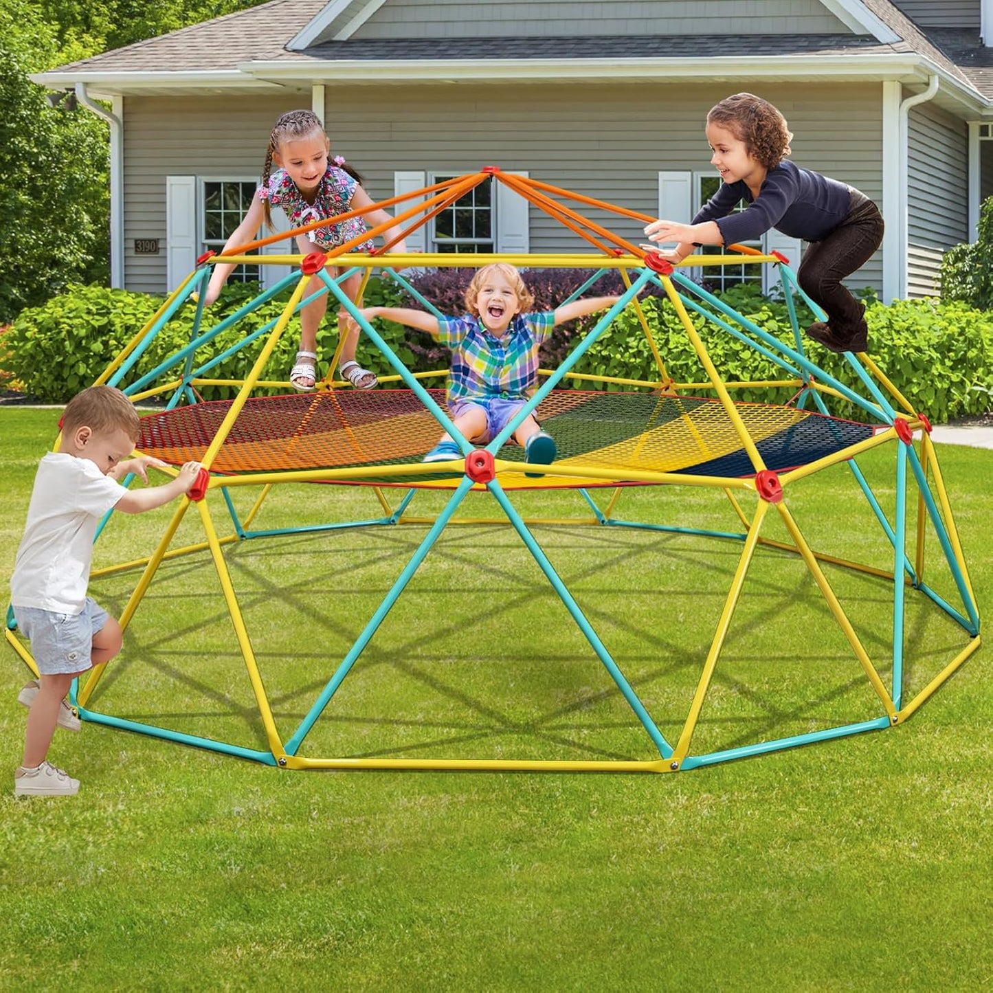 10FT Climbing Dome with Climbing Cargo Net, Outdoor Jungle Gym for Kids- Supports 1000LBS-Anti-Rust Metal Outdoor Play Structure ASTM Approved, Easy Assembly