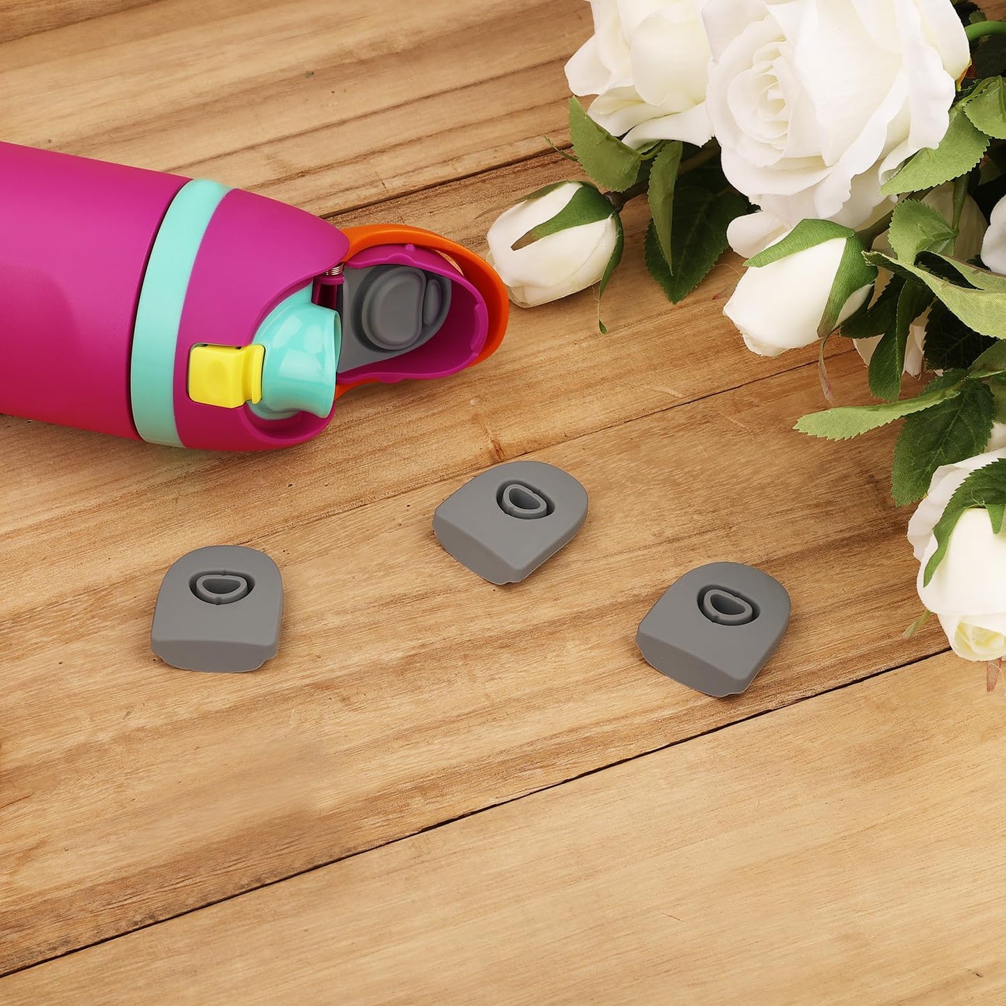 4pcs Replacement Stopper Compatible with Owala FreeSip 24oz 32oz, Water Bottle Top Lid Gasket for Owala 16/19/24/32/40oz Seal Bottle Cap Mouth Stopper Part Silicone Plug Accessories BPA-Free (Gray)
