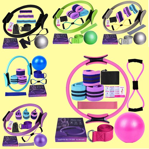 Yoga Sets for Women - 25cm Yoga Ball, Pilates Magic Ring, Booty Bands & Figure 8 Resistance Bands, Home Pilates Equipment for Glutes, Stretching & Core Workouts (C)