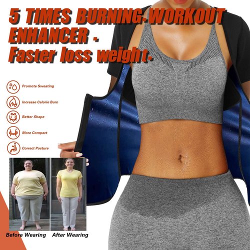 REMEBSWEAT Sauna Suit Shirt Waist Trainer For Women workout Set Short Sleeve,L