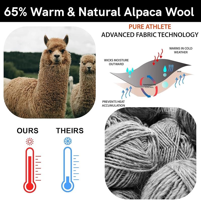 2 Pairs Pure Athlete Alpaca Wool Ski Socks - Neon Pink Large, Made in USA