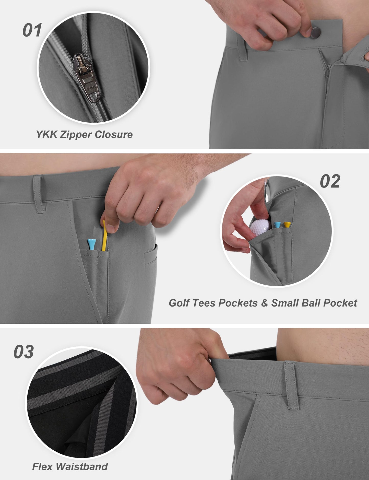 Shallowlulu Men's Golf Shorts 7"/ 10" Stretch Quick Dry Water Resistant Dress Casual Shorts with 6 Pockets Work Hiking Shorts(Grey 34W/10L)
