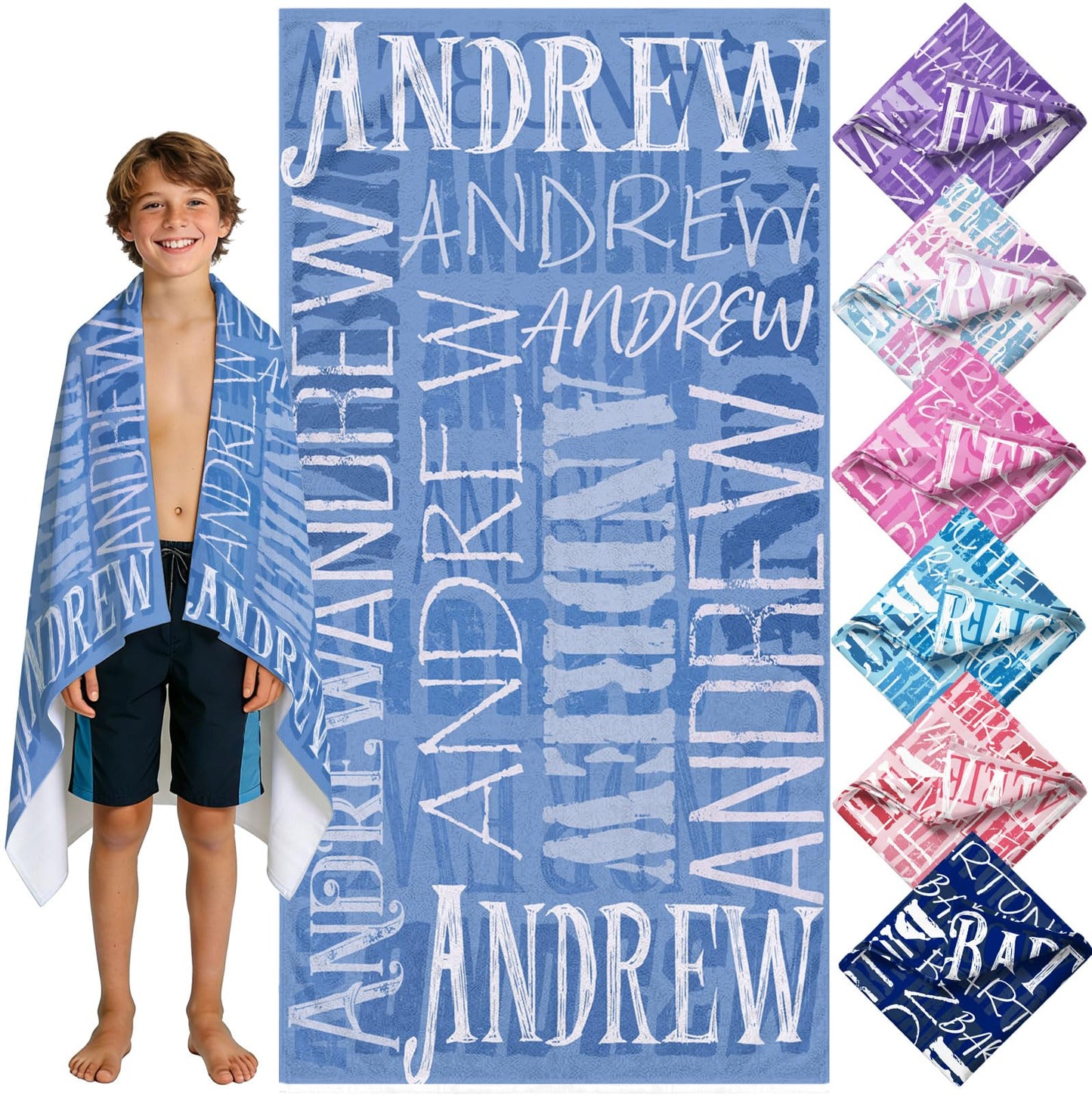 Yoke Style Personalized Beach Towels for Kids, Custom Sand Free Microfiber Beach Towel with Your Name, Customized Quick Dry Pool Towels Easter Gifts for Girls Boys Toddler