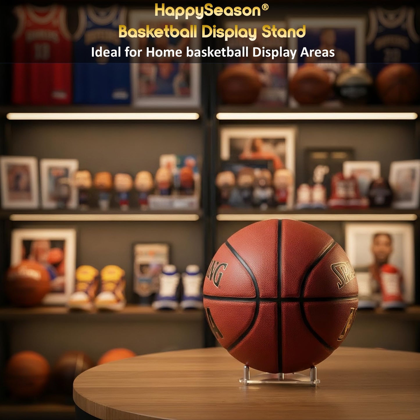 Happyseason 2-Pack Acrylic Football Stand, Basketball Stand with Stainless Steel Rods, Soccer Ball Holder, Volleyball Holder, Round-Edge Rack for Balls, Easy to Assemble (Clear)