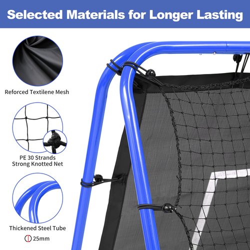 BAGAIL Soccer Rebounder Net, 4 x 4 Ft Pitch Back Baseball Softball Rebounder, Angle Adjustable Rebound Net for Control, Passing Practice, Easy Setup Bounce Back Net Gifts for Training - Blue