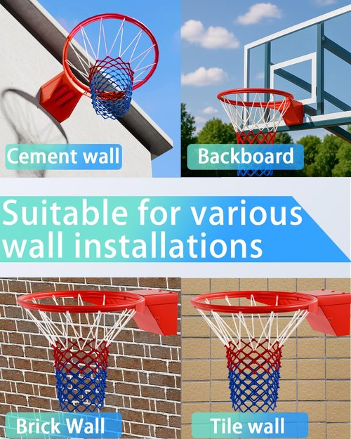 Basketball Rim, Heavy Duty Breakaway Basketball Rims Replacement - 18 Inch W/Net Standard Goal,Professional Enhanced Spring,Fit Most Size Backboard Rims Reinforced Mounting Hoop