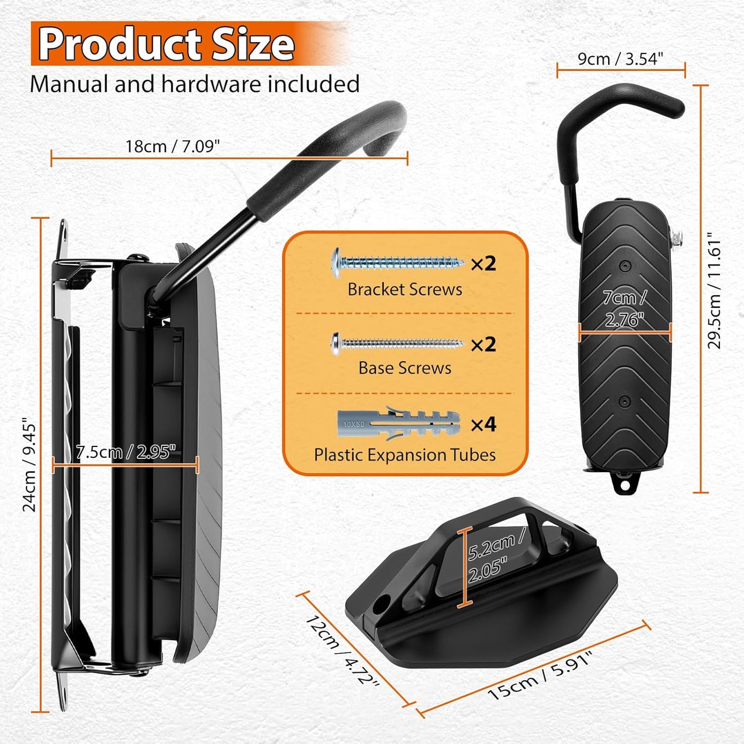 Hycline Swivel Bike Wall Mount: Bicycle Rack for Garage Organizer - Space-saving Wall Mounted Vertical Bike Hook Hanger - Heavy-duty Sturdy Storage Bike Rack for Home & Indoor - 2PCS