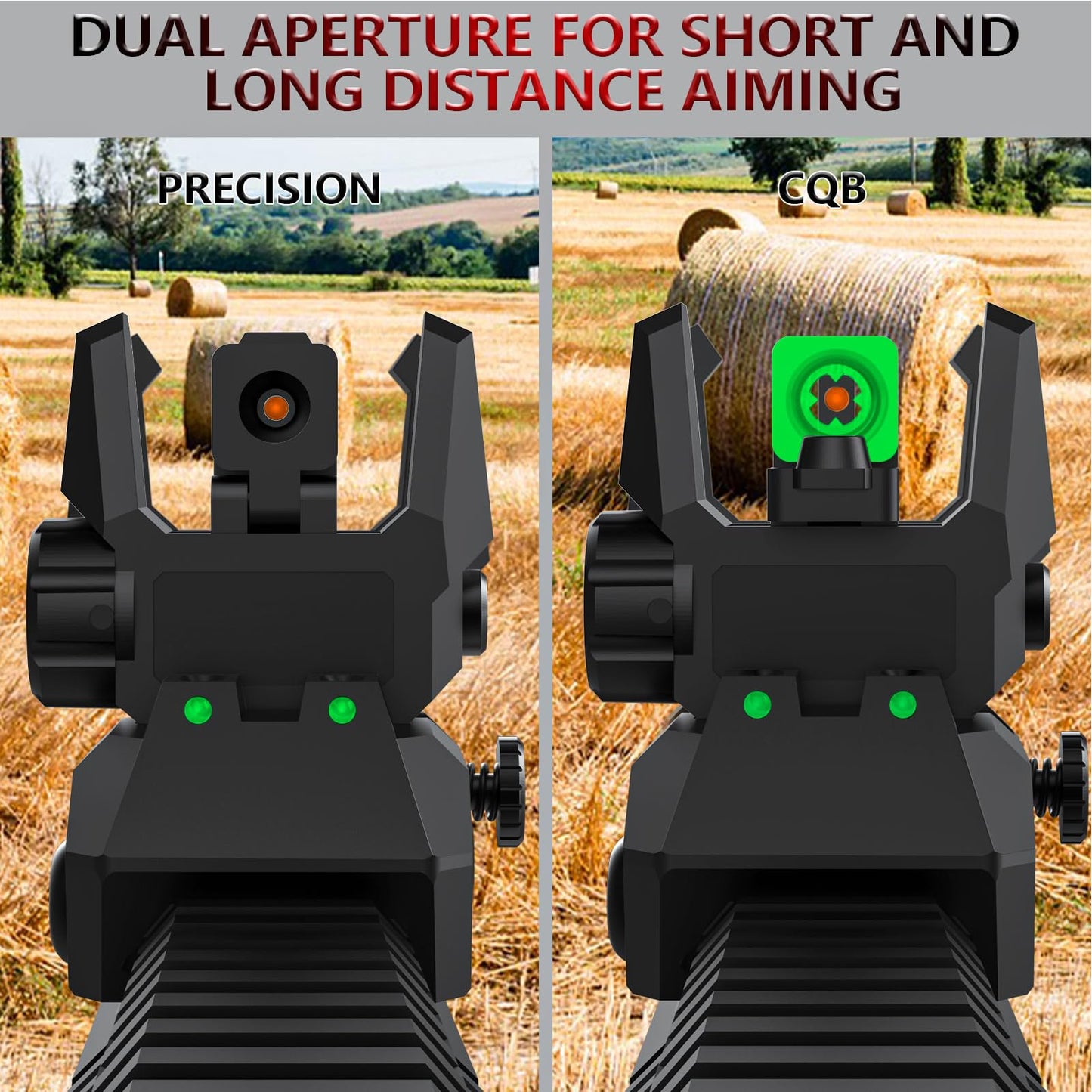 NIRIAHO Fiber Optic Sights Flip Up Front and Rear Sites with Green and Red Fiber Optics Dots, Tool-Free Adjustment Front and Rear Backup Sight (Red+Green)
