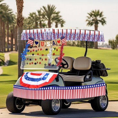 4th of July Car Parade Decorations Kit Patriotic Golf Cart Decor American Flags Bunting Pleated Fan Flag Metallic Stars Fringe Banner Garland Star Car Stickers for Independence Day Memorial Day