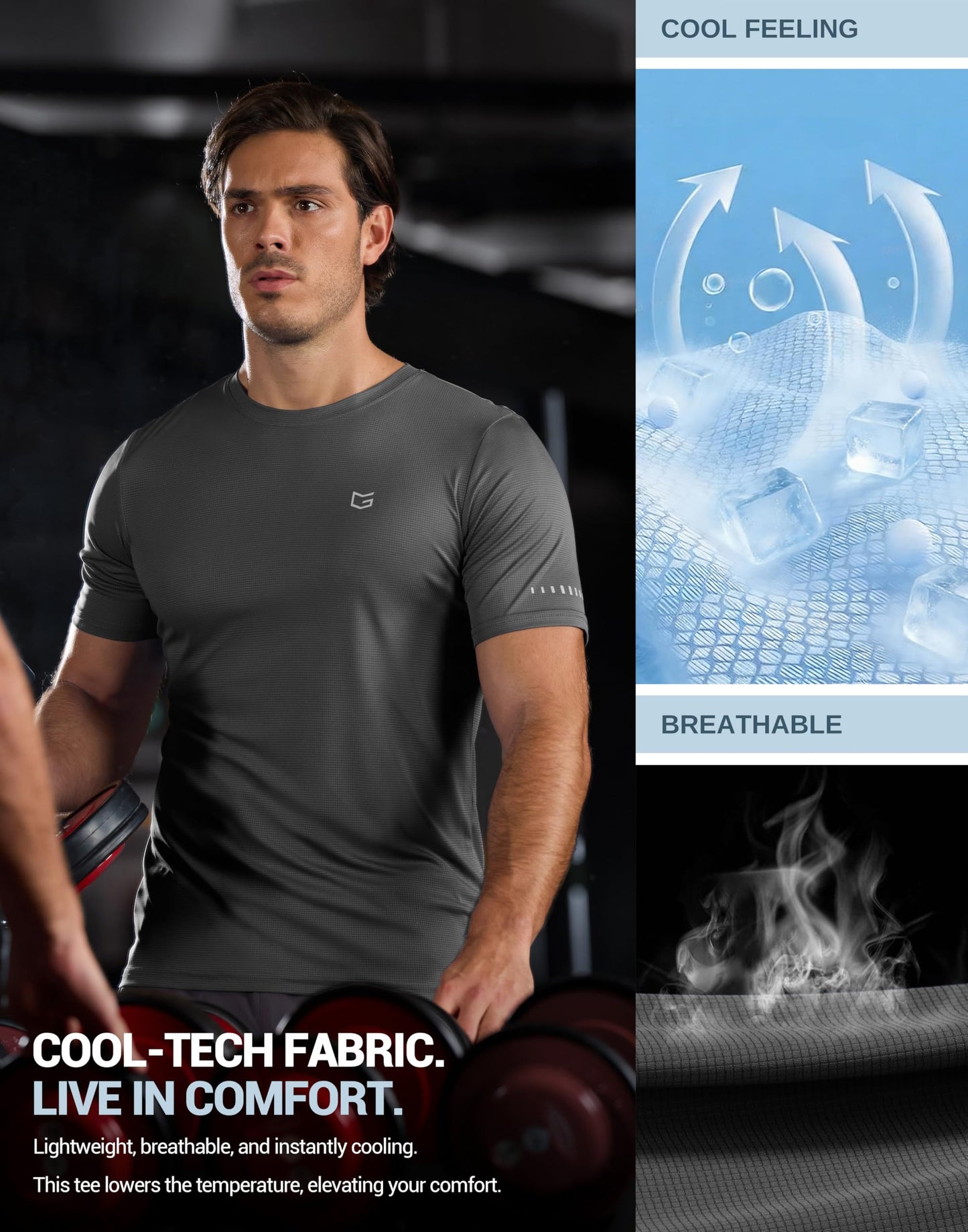 Men's Workout Breathable T-Shirts Dry Fit UPF 50+ Sun Shirts Moisture Wicking Cooling Tee for Athletic, Running, Hiking (Iron Grey, XL)