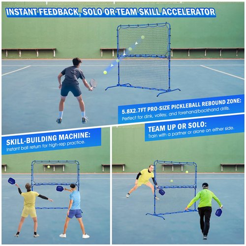 Pickleball Practice Rebounder Net for Dink Volley Solo Training Equipment Aid, 2in1 Mini Pickle Ball Net Portable Trainer for Outdoor Driveway Backyard and Indoor Garage, Easy Setup & Storage
