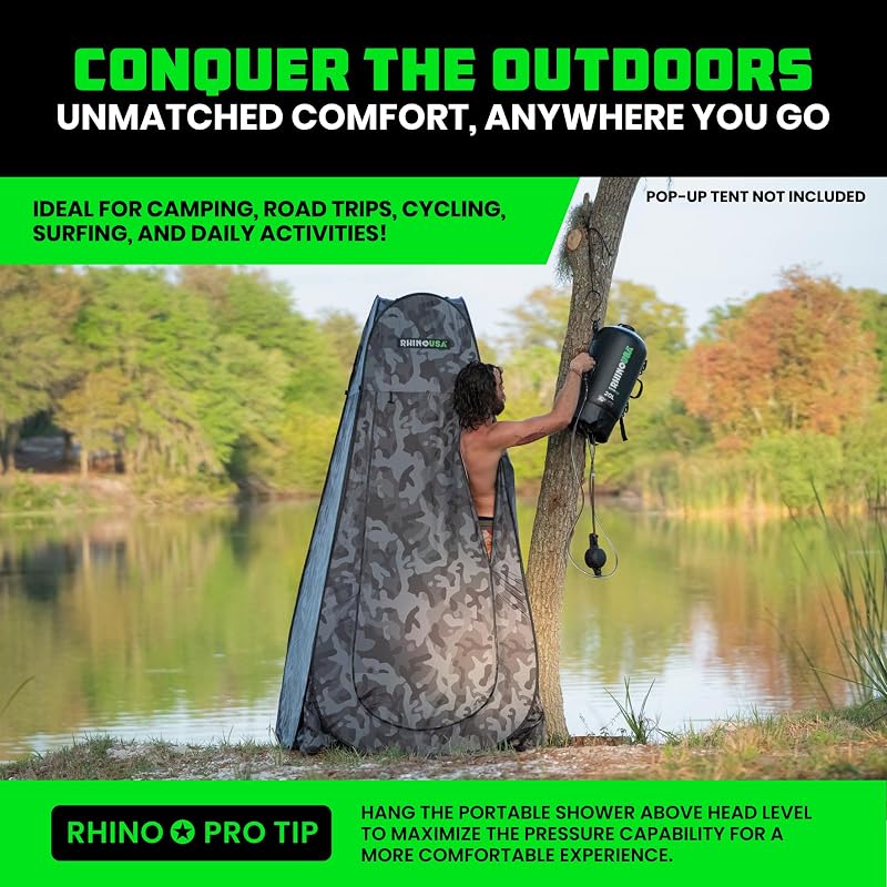 Rhino USA Portable Solar Camp Shower 5 Gal/20L - Black