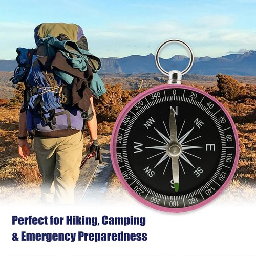 Rovella Pocket Compass, Survival Sports Navigation Compass with Key Ring for Outdoors Camping Hiking Pink Color