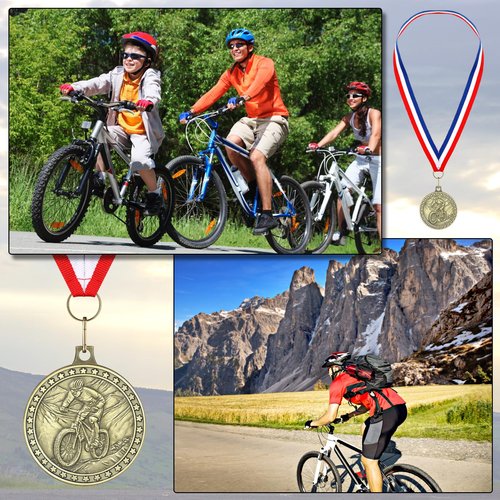 Loetere 12 Pcs Biking Medals Bulk Gold Cycling Medal Award with Neck Ribbons Metal Cyclist Trophy Award Prize Gift for Sports Tournaments School Competitions Party Students Adults