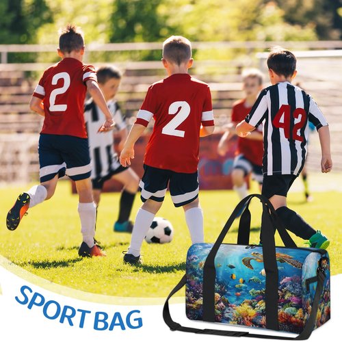 CNNINGYI Gym Bag for Women Men, Sea Turtle Travel Duffle Tote Bag, Waterproof Sports Tote Bags, Large Overnight Weekender Bags for Yoga Dance