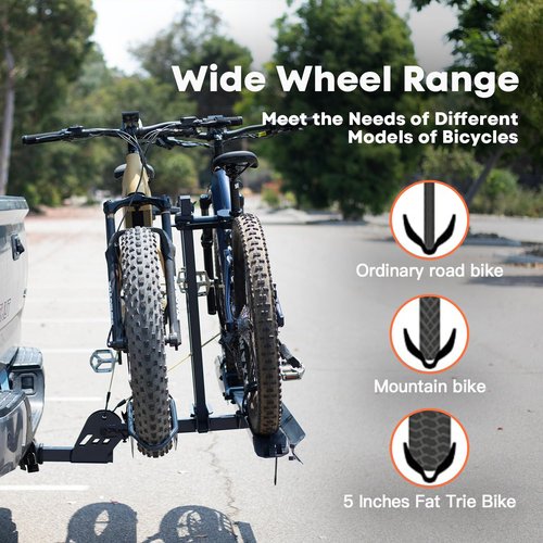 CRAVOT EBike Rack with Ramp, 200 lbs Capacity Heavy Bike Rack Electric Bike Carrier for 2 E-Bike, Foldable Bike Racks for Tow Hitch Up to 5-inch Fat Tire 2'' Receiver