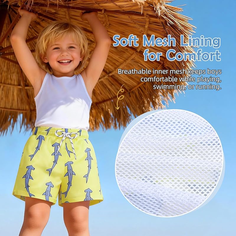 Durio Kids Quick Dry Swim Trunks - Yellow Shark, 12-18 Months