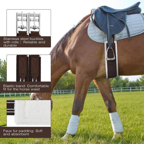 Yeyeplum Brown English Girth for Horses Sizes 44-52 Inch Fleece Padded Dressage Horse Girth for English Saddle, Double Elastic and Stainless Steel Buckles, Horse Competitions Riding(46 Inch)