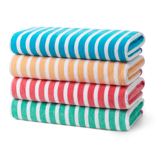 Kaufman - Colorful Racing Striped Beach & Pool Towel - Extra Large Beach Towel - Soft & Absorbent 100% Cotton Towels - Assorted Colors - 30" x 60" - 4 Pack